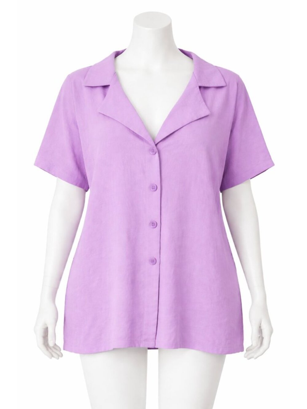 Lavender Button Down Blouse Large Short Sleeve Collared Casual Top